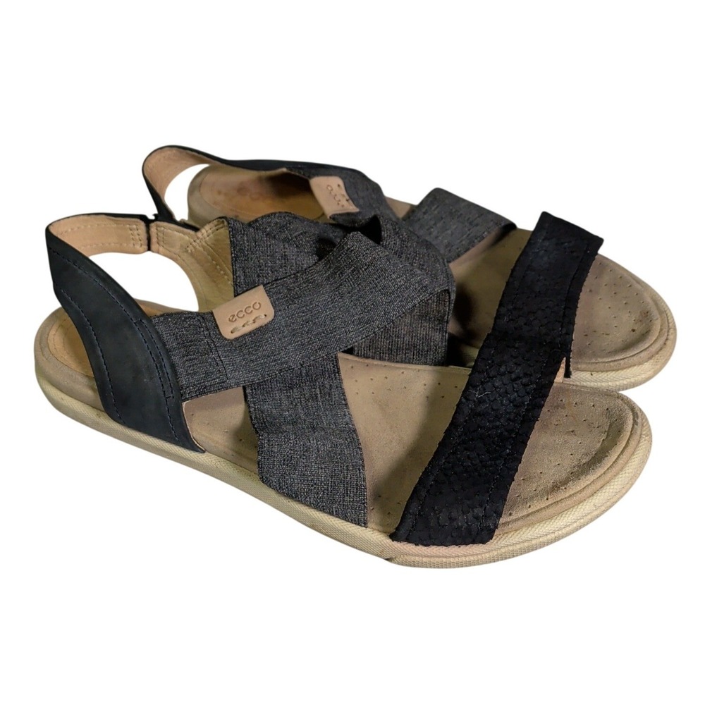 Ecco Damara Sandals Womens Size US 8 Black Gray Slip On Elastic Ankle Strap